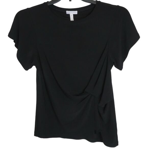Leith Short Sleeve Blouse, Crew Neck Stretch Jersey Top Womens XS Black NWOT - Picture 1 of 9